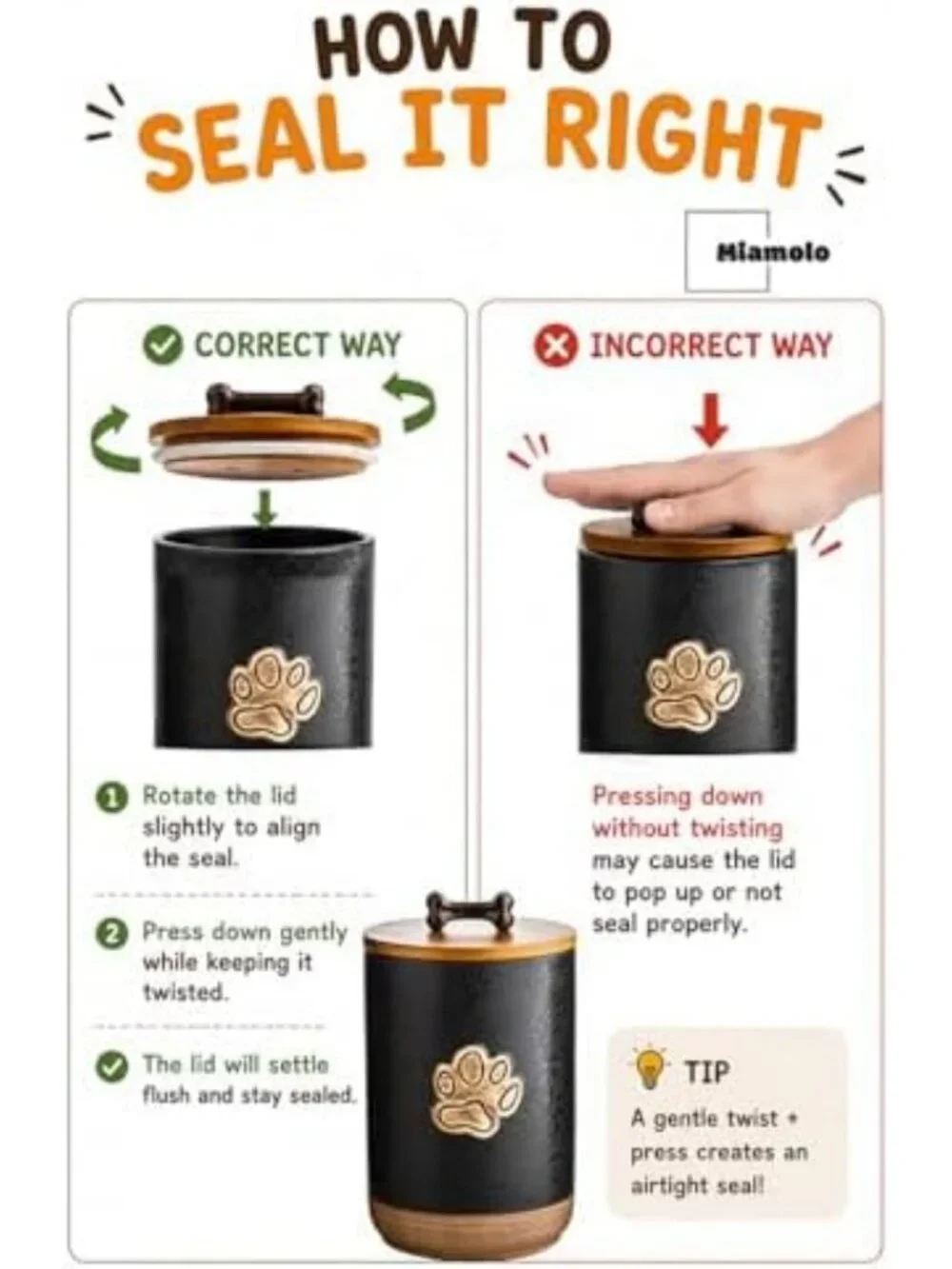 Dog Treat Storage Container - Airtight Kitchen Canister for Freshness